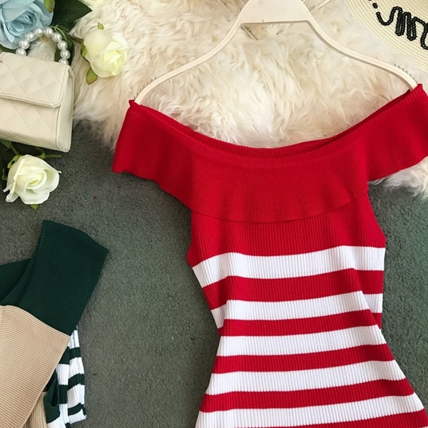 Női modern csíkos ruha több színben