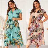 Rochie de dama colorata cu centura si nasturi in albastru si roz