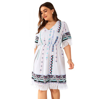 Rochie casual de dama in culorile alb si albastru pana la 4XL