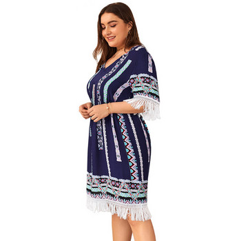 Rochie casual de dama in culorile alb si albastru pana la 4XL