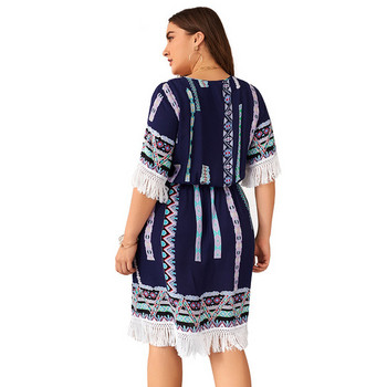 Rochie casual de dama in culorile alb si albastru pana la 4XL