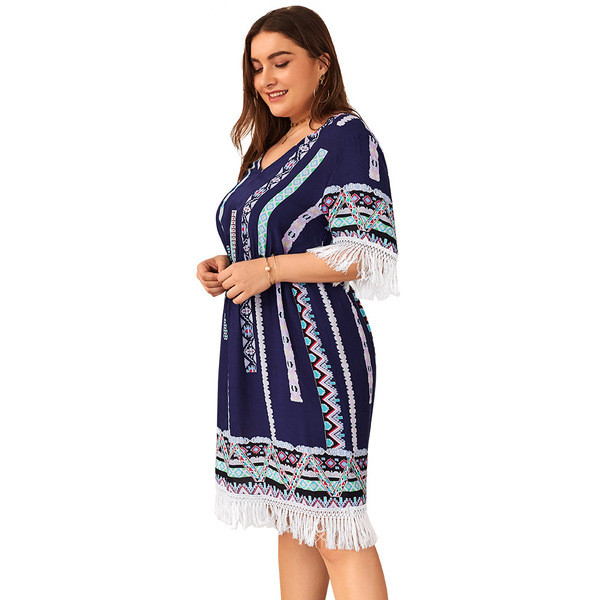 Rochie casual de dama in culorile alb si albastru pana la 4XL