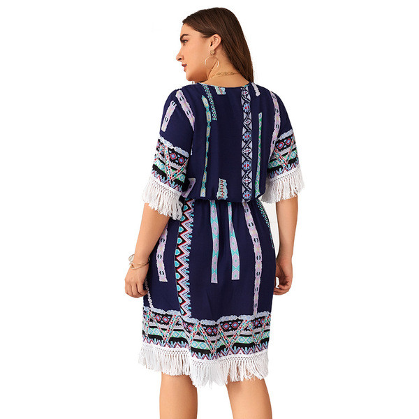 Rochie casual de dama in culorile alb si albastru pana la 4XL