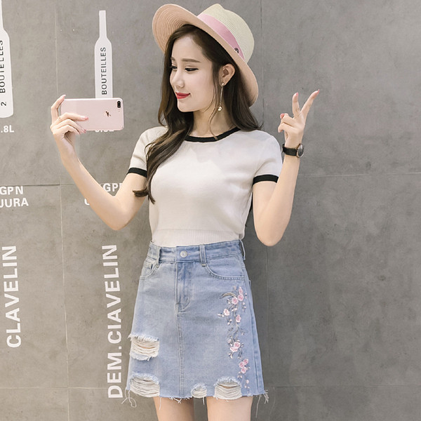 Fusta de vara dama cu broderie in trei culori