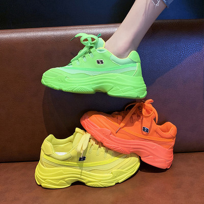 Нов модел дамски маратонки с груба подметка в жълт, зелен и оранжев цвят