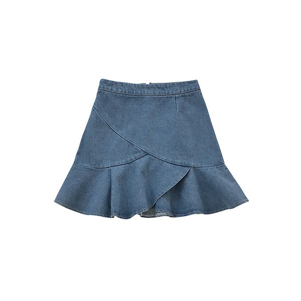 Modern női farmerszoknya szabású modell kék színben