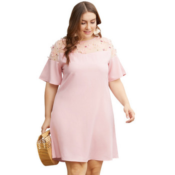 Стилна дамска рокля с 3/4 ръкав в розов цвят