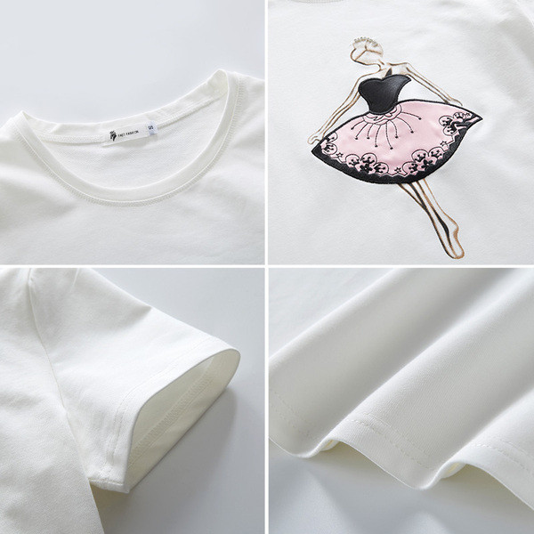 Tricou elegant de damă cu aplicație și decolteu O în alb