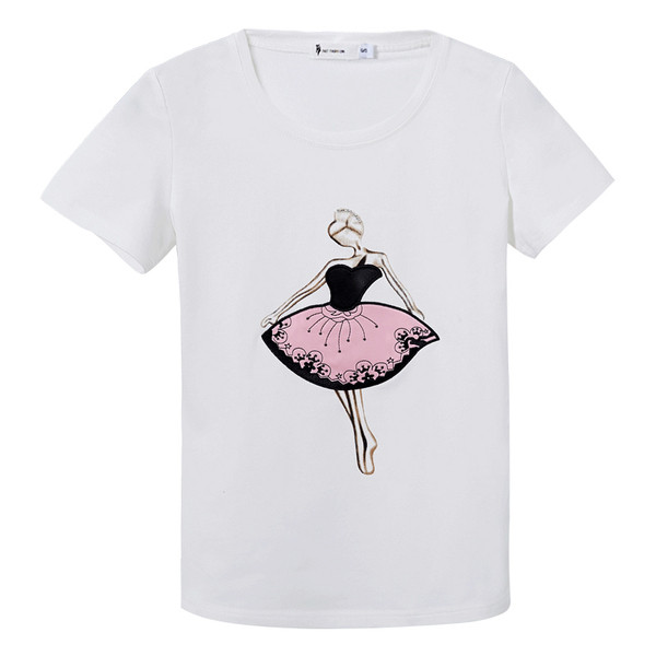 Tricou elegant de damă cu aplicație și decolteu O în alb