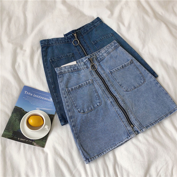 Fusta de dama eleganta din denim cu fermoar in doua culori