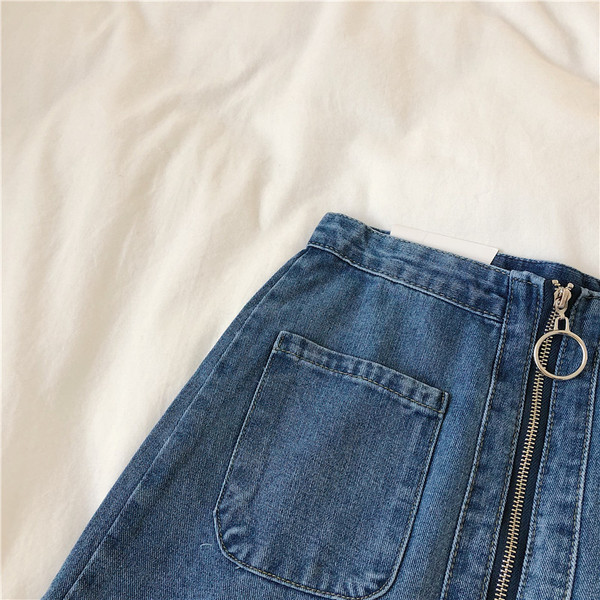 Fusta de dama eleganta din denim cu fermoar in doua culori