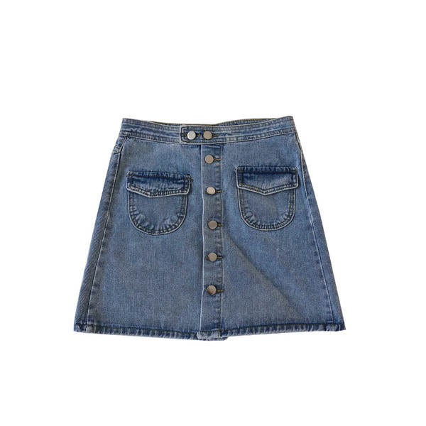 Modern női farmerszoknya fekete és kék gombokkal