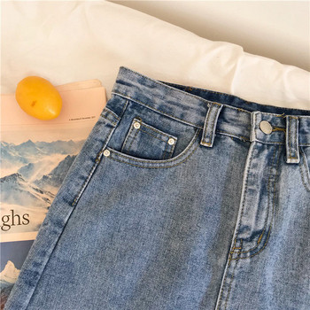 Fusta de dama din denim cu talie inalta model clasic in albastru