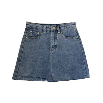 Fusta de dama din denim cu talie inalta model clasic in albastru