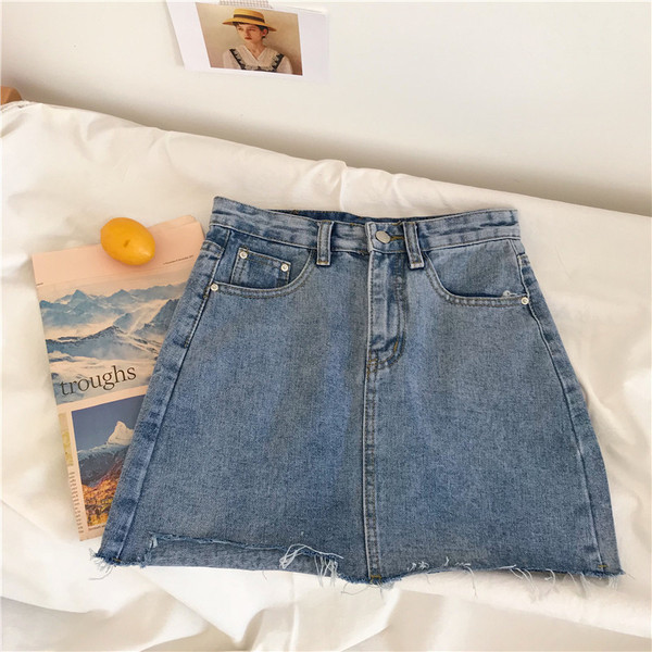 Fusta de dama din denim cu talie inalta model clasic in albastru