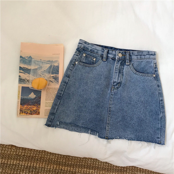 Fusta de dama din denim cu talie inalta model clasic in albastru