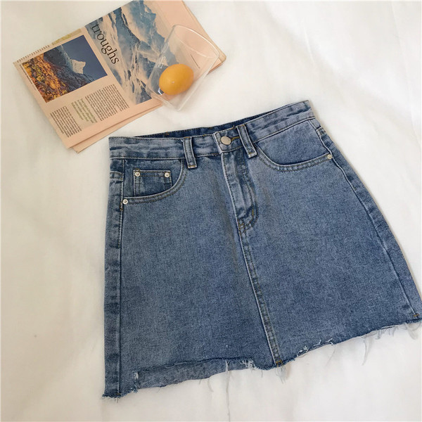 Fusta de dama din denim cu talie inalta model clasic in albastru