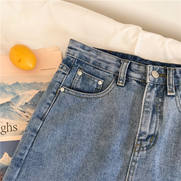 Fusta de dama din denim cu talie inalta model clasic in albastru