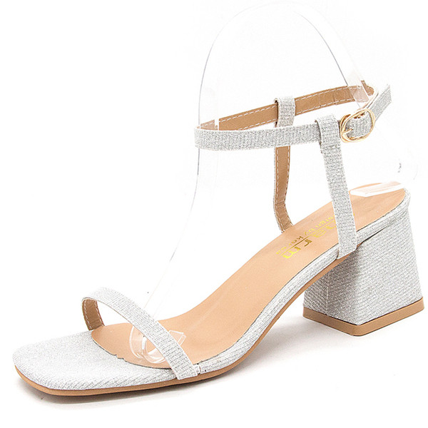 Sandale de dama elegante cu efect stralucitor si toc gros in trei culori