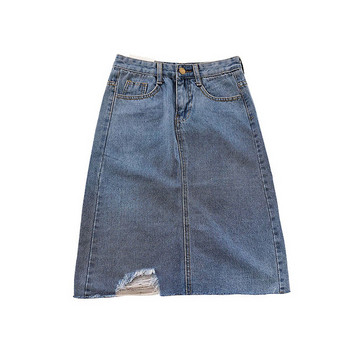 Fusta de dama din denim - model lung de culoare albastru