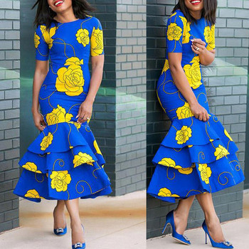 Rochie eleganta de dama cu motive florale in albastru