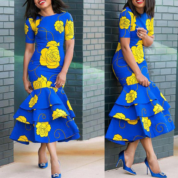 Rochie eleganta de dama cu motive florale in albastru