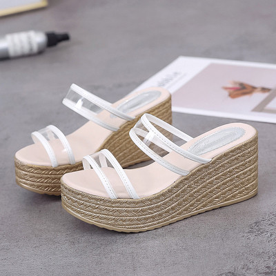 Sandale de damă elegante cu platformă și bretele din silicon în alb-negru