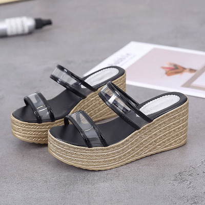 Sandale de damă elegante cu platformă și bretele din silicon în alb-negru