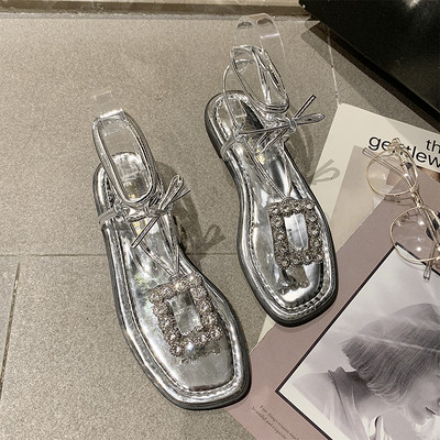 Sandale de dama cu sireturi si decor metalic in negru si argintiu