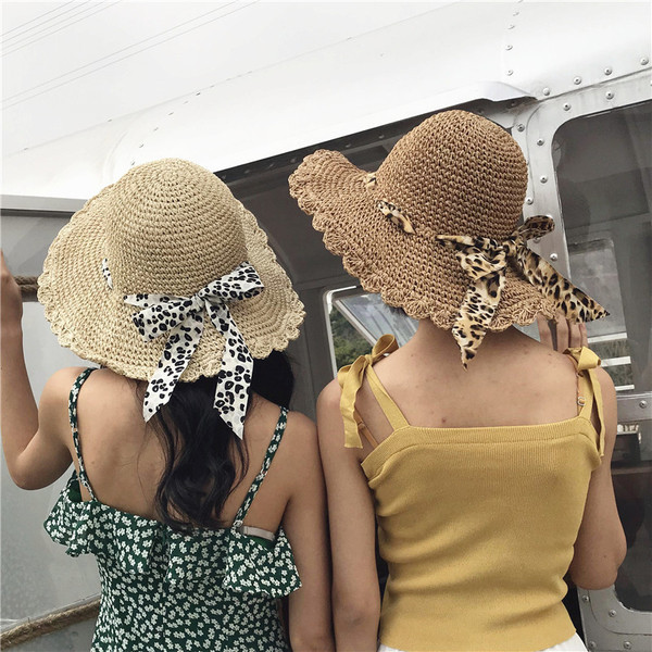 Palarie de vara dama cu panglica leopard in trei culori