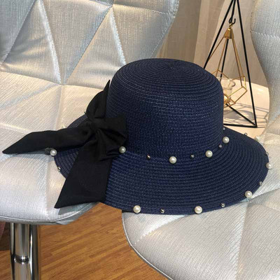 Nyári női sapka gyöngyökkel és szalaggal több színben