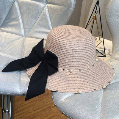 Nyári női sapka gyöngyökkel és szalaggal több színben