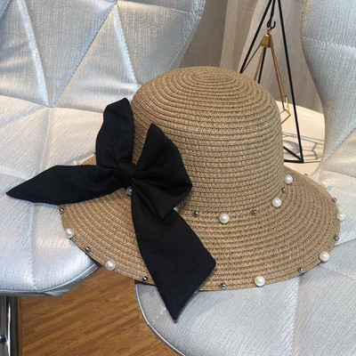 Nyári női sapka gyöngyökkel és szalaggal több színben