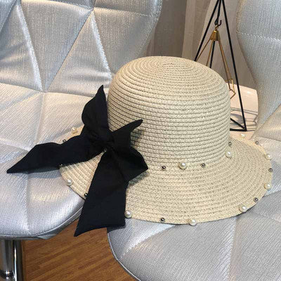Nyári női sapka gyöngyökkel és szalaggal több színben