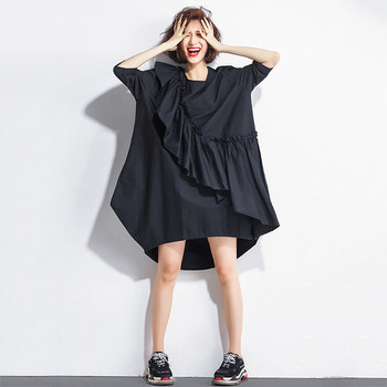 Alkalmi női ruha 3/4-es ujjal és O-nyakú fekete színben