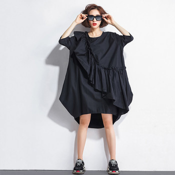 Alkalmi női ruha 3/4-es ujjal és O-nyakú fekete színben