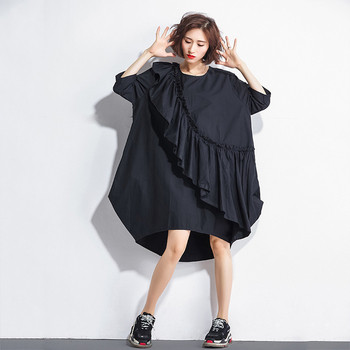 Alkalmi női ruha 3/4-es ujjal és O-nyakú fekete színben