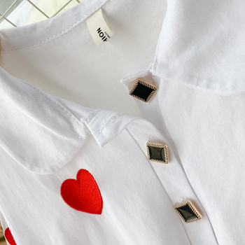 Ежедневна дамска рокля с копчета и къс ръкав в бял цвят