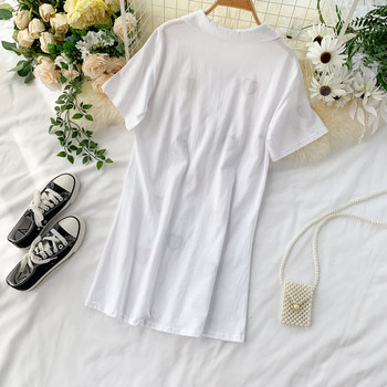 Ежедневна дамска рокля с копчета и къс ръкав в бял цвят