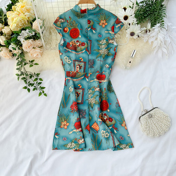 Rochie moderna de dama cu maneci scurte si imprimeu color