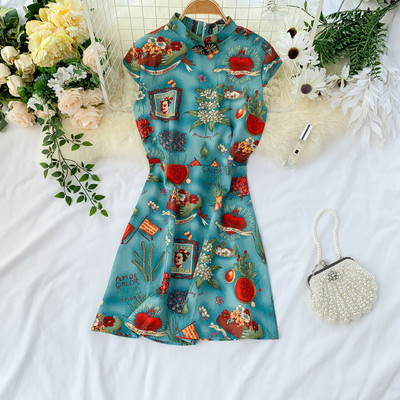 Rochie moderna de dama cu maneci scurte si imprimeu color