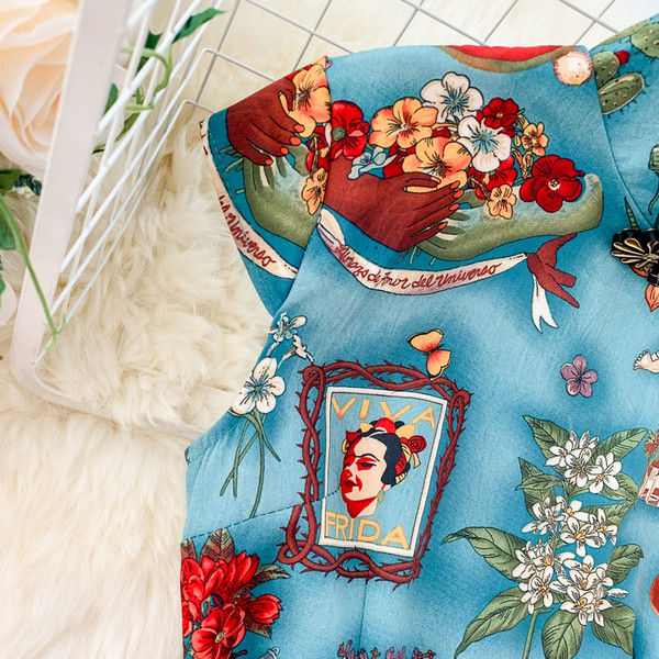 Rochie moderna de dama cu maneci scurte si imprimeu color