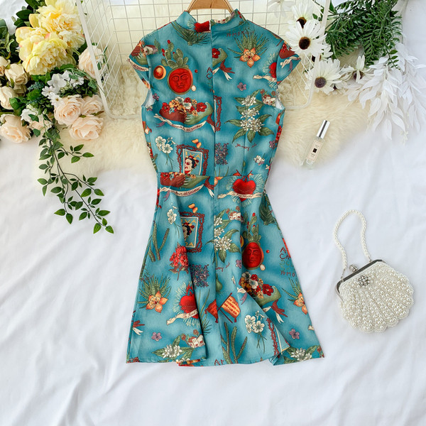 Rochie moderna de dama cu maneci scurte si imprimeu color