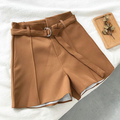 Pantaloni scurți de damă stilați, cu talie înaltă, cu curea în mai multe culori