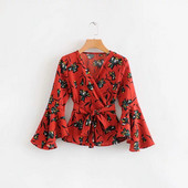 Cămașă modernă cu mâneci largi lotus și decolteu în V