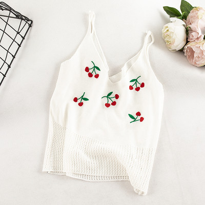 Maieu casual dama cu bretele subtiri si broderie in trei culori