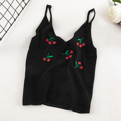 Maieu casual dama cu bretele subtiri si broderie in trei culori