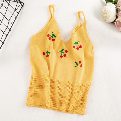 Maieu casual dama cu bretele subtiri si broderie in trei culori