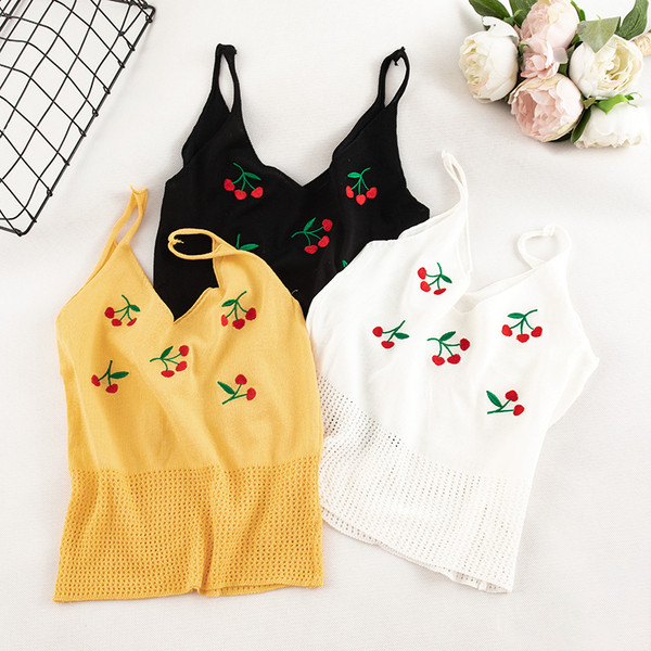 Maieu casual dama cu bretele subtiri si broderie in trei culori