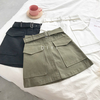 Fusta casual de dama cu buzunare in verde, alb si negru